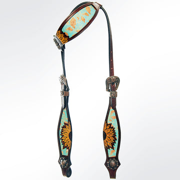 AMERICAN DARLING Western Horse One Ear Headstall Breast Collar Set Leather